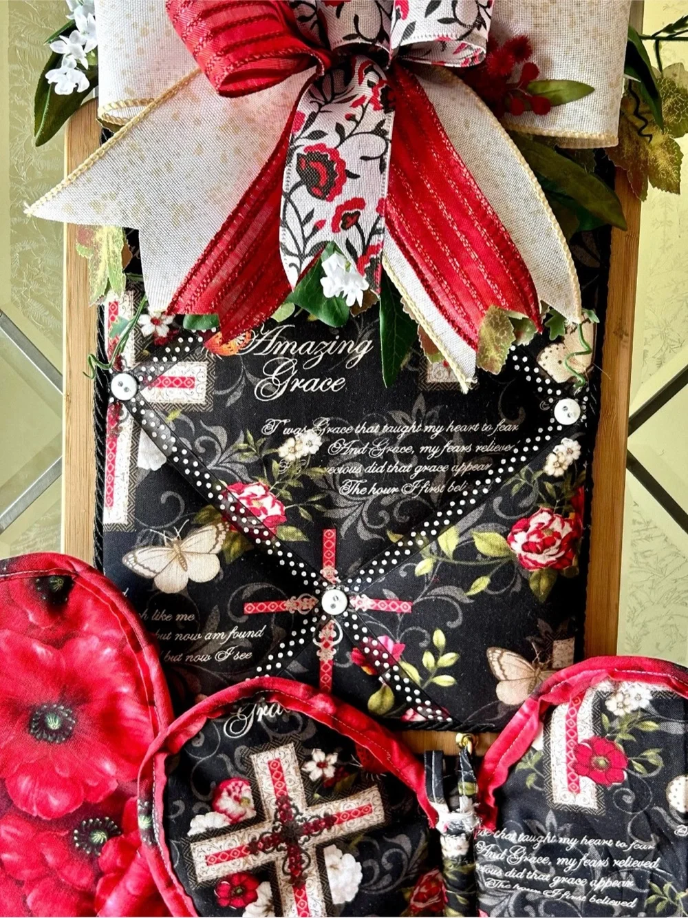 Amazing Grace Handmade Wall Memo Board Butterfly Potholders